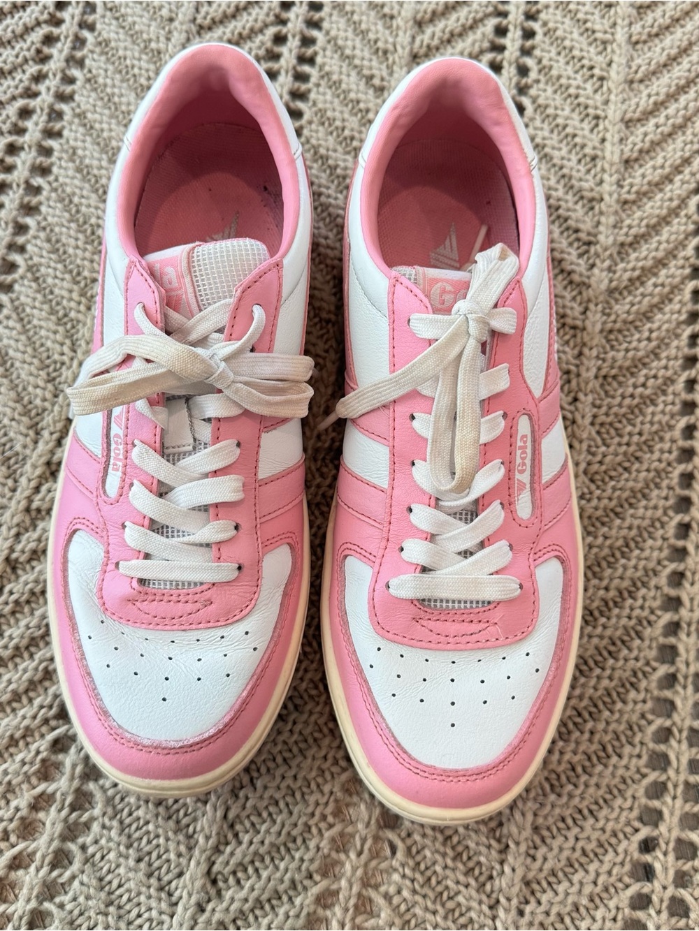 Gola Hawk Pink White Leather Sneakers Size 7 Retro Court Anthropologie - Picture 4 of 10